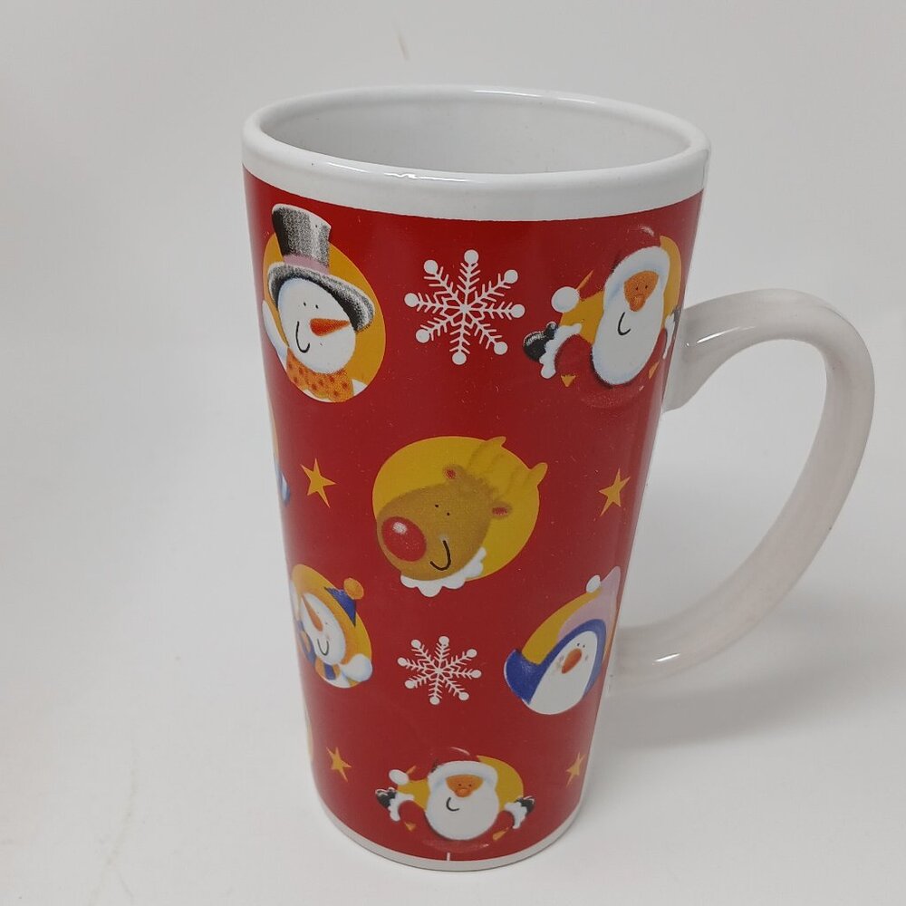 Snowman Christmas Mug 16 oz Red Ceramic Tall Latte Coffee Cup